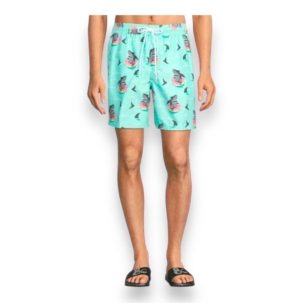 NEW 3x Mens Swim Trunks Shark Kitschy Retro Mint Shorts Vacation